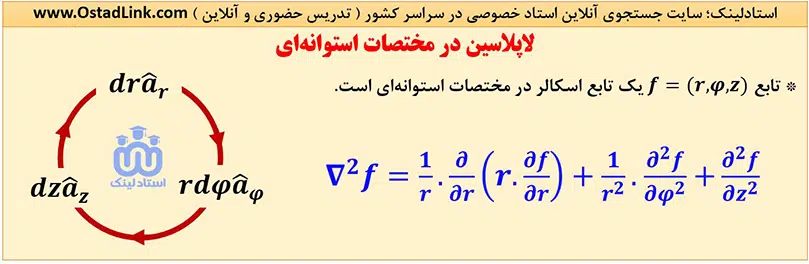 فرمول معادله لاپلاس در دستگاه مختصات استوانه ای