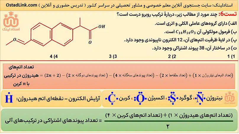 تعداد پیوند اشتراکی و تعداد اتم هیدروژن در ترکیب آلی - معلم خصوصی شیمی